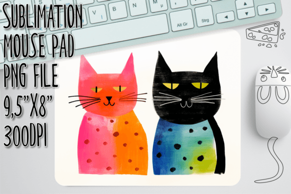 Lively Cat Art Sublimation Mouse Pad