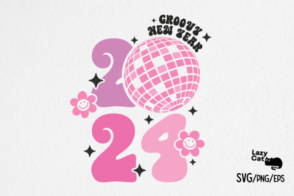 Pink New Year SVG Groovy New Year 2024